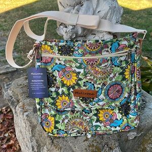 NWT Malirona Canvas Durable Floral Crossbody Messenger Multi Pocket Travel Bag